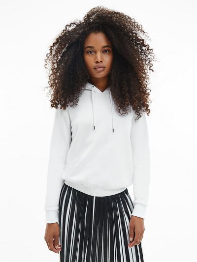 Calvin Klein Ruhák HU865149 | Calvin Klein Cropped Logo Tape Női Kapucnis Pulóver Világos Fehér